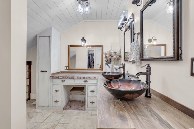 106 Furman Cir, Conway, SC 29526 - full bath featuring lofted ceiling, wood ceiling, and double vanity