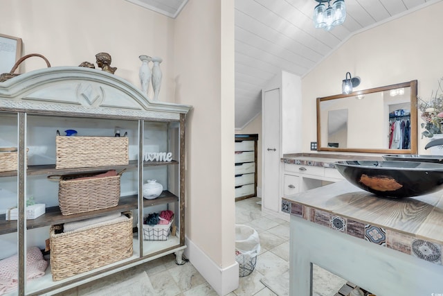 106 Furman Cir, Conway, SC 29526 - bathroom featuring lofted ceiling, vanity, and a walk in closet