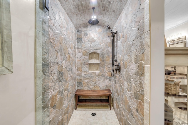 106 Furman Cir, Conway, SC 29526 - full bath featuring a tile shower and lofted ceiling