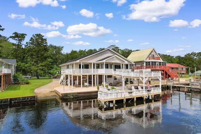 460 River Front St S, Conway, SC 29527 - back of house featuring stairway and a deck with water view