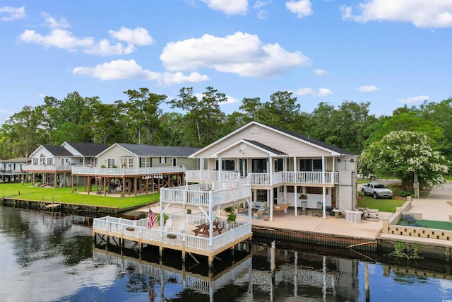 460 River Front St S, Conway, SC 29527 - rear view of house featuring a deck with water view and stairs
