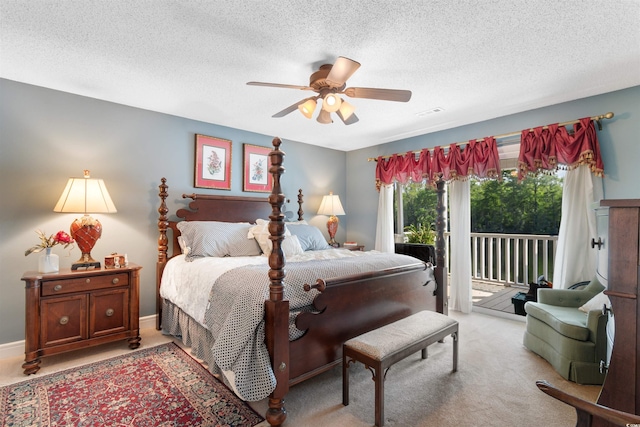 460 River Front St S, Conway, SC 29527 - bedroom featuring access to exterior, a textured ceiling, light carpet, and ceiling fan