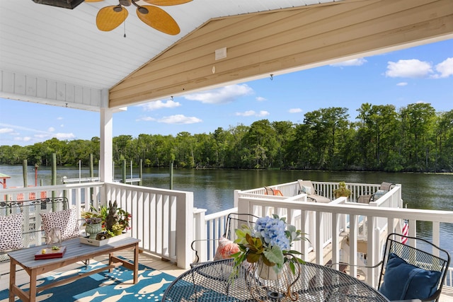 460 River Front St S, Conway, SC 29527 - balcony featuring a ceiling fan and a deck with water view