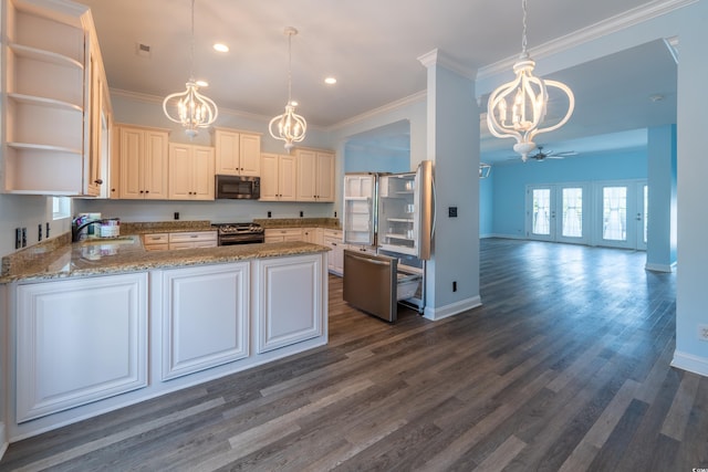4302 Grande Harbour Blvd Unit 4302, Little River, SC 29566 - kitchen with a chandelier, appliances with stainless steel finishes, open shelves, a peninsula, and recessed lighting