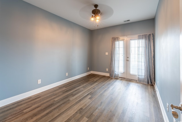 4302 Grande Harbour Blvd Unit 4302, Little River, SC 29566 - empty room featuring ceiling fan, french doors, and dark wood-style flooring
