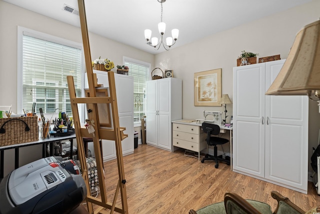 216 Coral Beach Cir, Myrtle Beach, SC 29575 - office featuring a chandelier and light wood-type flooring