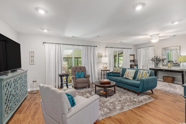 964 Oakwood Ln, Myrtle Beach, SC 29572 - living area featuring light wood-style floors, a ceiling fan, and recessed lighting