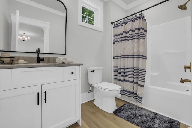 1320 James Island Ave, North Myrtle Beach, SC 29582 - full bathroom with wood finished floors, vanity, shower / tub combo, and a chandelier