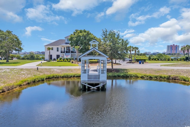 1320 James Island Ave, North Myrtle Beach, SC 29582 - dock area with a water view and a lawn
