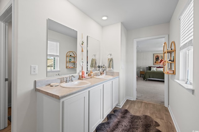 358 Spruce Pine Way, Conway, SC 29526 - bathroom featuring double vanity, wood finished floors, and ensuite bathroom