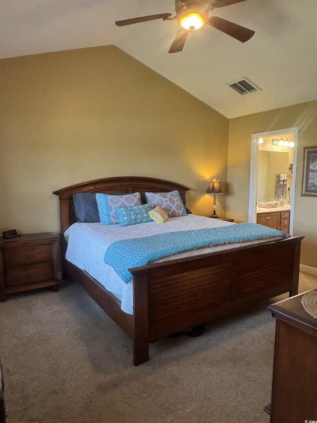 241 Carolina Crossing Blvd, Little River, SC 29566 - bedroom with lofted ceiling, carpet floors, a ceiling fan, and ensuite bath