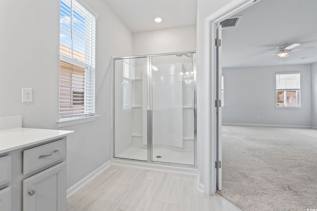 9051 Fort Hill Way, Myrtle Beach, SC 29579 - full bath featuring ceiling fan, a shower stall, and vanity