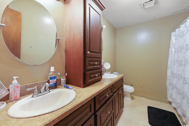 4233 Mica Ave, Little River, SC 29566 - bathroom with double vanity, a textured ceiling, and a shower with shower curtain