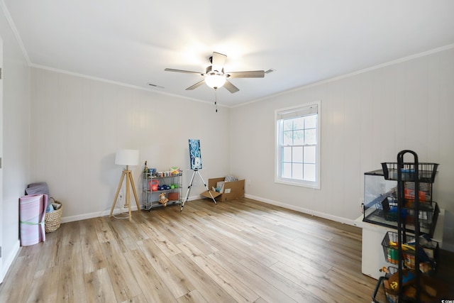 4233 Mica Ave, Little River, SC 29566 - rec room with a ceiling fan, wood finished floors, and ornamental molding