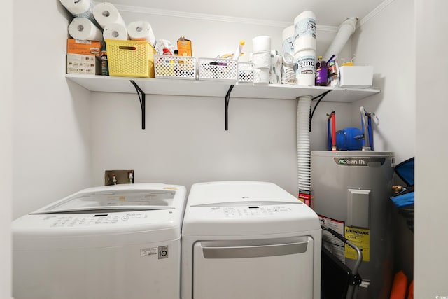 4233 Mica Ave, Little River, SC 29566 - washroom featuring water heater, separate washer and dryer, and crown molding