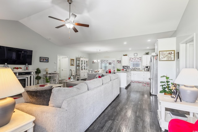 116 Olympus Ln, Conway, SC 29527 - living area with a ceiling fan, dark wood finished floors, recessed lighting, and high vaulted ceiling