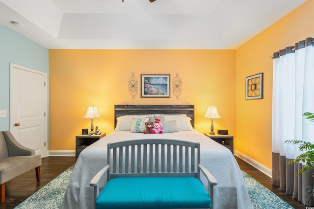 116 Olympus Ln, Conway, SC 29527 - bedroom with a tray ceiling and dark wood finished floors