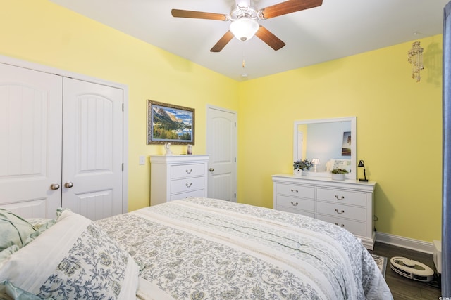 116 Olympus Ln, Conway, SC 29527 - bedroom with dark wood-type flooring, a closet, and a ceiling fan