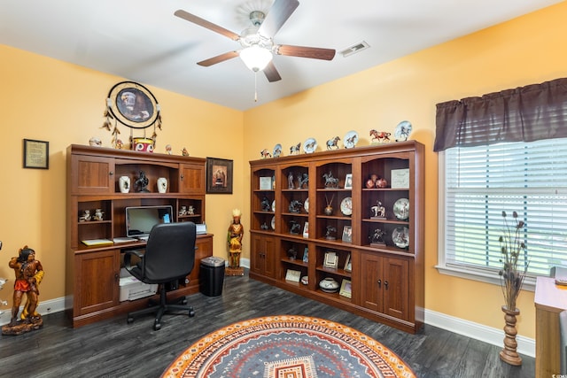 116 Olympus Ln, Conway, SC 29527 - office area with ceiling fan and dark wood-style flooring