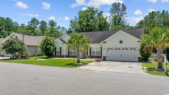 3484 Trailside Dr, Little River, SC 29566 - ranch-style house featuring a garage, concrete driveway, and stone siding