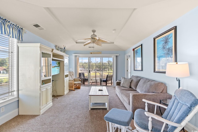 2180 Waterview Dr Unit 332, North Myrtle Beach, SC 29582 - carpeted living area with ceiling fan and baseboards