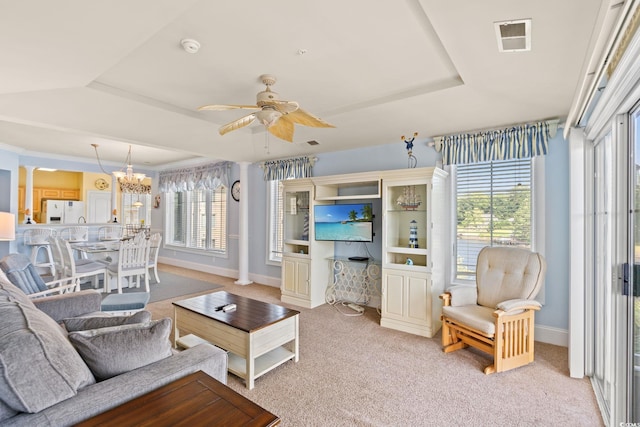 2180 Waterview Dr Unit 332, North Myrtle Beach, SC 29582 - living area featuring plenty of natural light, a ceiling fan, and a tray ceiling