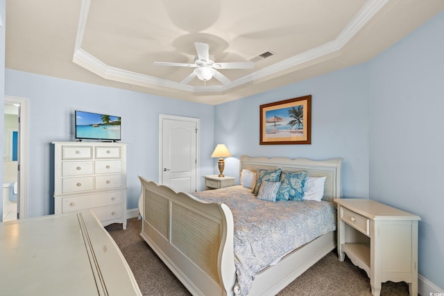 2180 Waterview Dr Unit 332, North Myrtle Beach, SC 29582 - carpeted bedroom with a raised ceiling, crown molding, and a ceiling fan