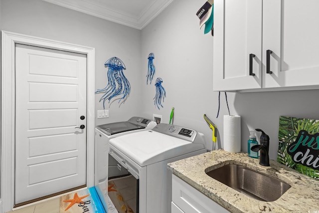 405 Palo Verde Dr, Myrtle Beach, SC 29579 - laundry room with washing machine and clothes dryer, cabinet space, and ornamental molding