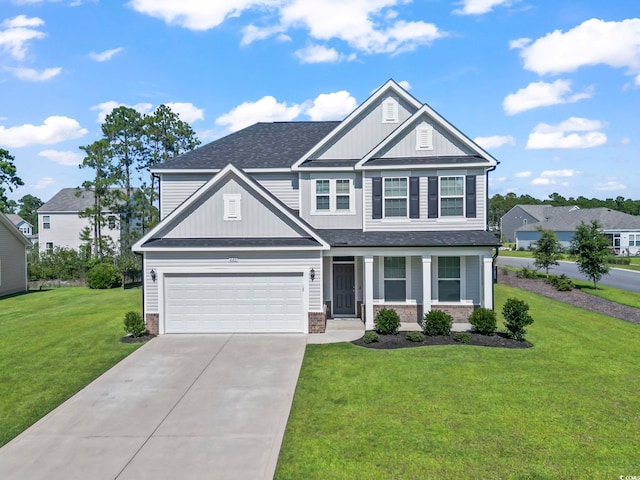 225 Astoria Park Loop, Conway, SC 29526 - view of front of house with driveway, a front yard, brick siding, roof with shingles, and board and batten siding