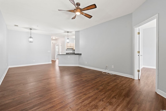 105 Ashley Park Dr Unit 2B, Myrtle Beach, SC 29579 - unfurnished living room featuring a ceiling fan and dark wood finished floors