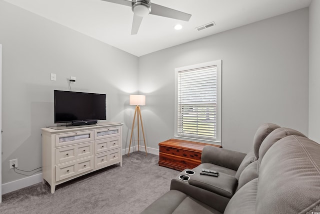 7405 Louisville Rd, Aynor, SC 29511 - living room featuring light carpet, ceiling fan, and recessed lighting