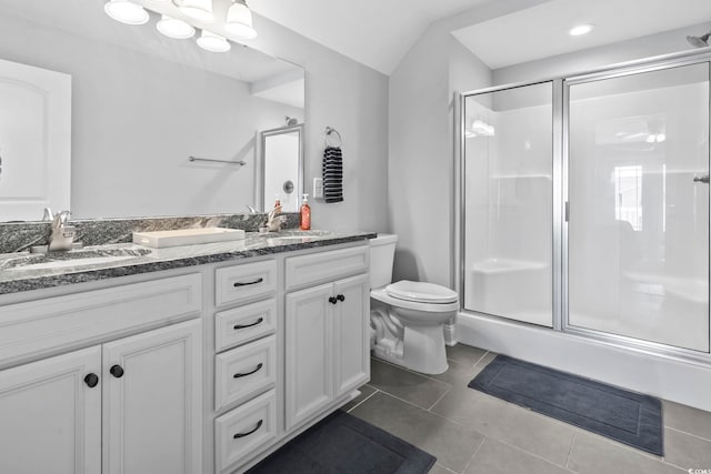 1514-B S Ocean Blvd, Surfside Beach, SC 29575 - bathroom featuring a stall shower, double vanity, and tile patterned flooring