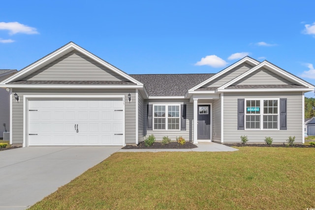 133 Cooper Ln, Georgetown, SC 29440 - ranch-style home featuring concrete driveway, a front yard, an attached garage, and a shingled roof
