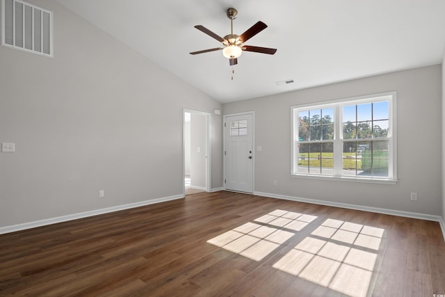 133 Cooper Ln, Georgetown, SC 29440 - foyer entrance with a ceiling fan, lofted ceiling, and wood finished floors