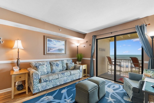 3217 S Ocean Blvd Unit 305, North Myrtle Beach, SC 29582 - living area featuring wood finished floors and a water view