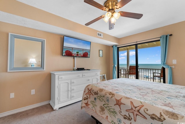 3217 S Ocean Blvd Unit 305, North Myrtle Beach, SC 29582 - bedroom featuring access to outside, carpet floors, and ceiling fan