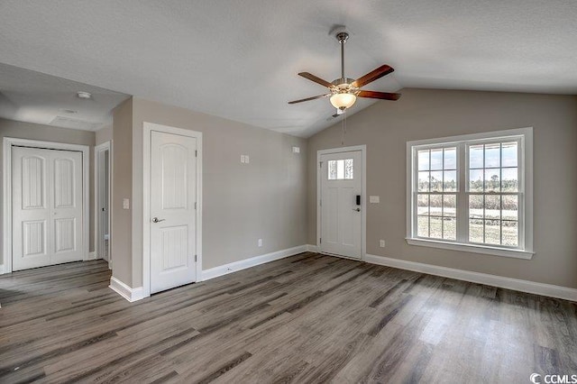 5087 Marigold Rd, Conway, SC 29527 - foyer entrance with ceiling fan, wood finished floors, and lofted ceiling