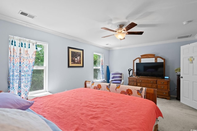 190 Olde Towne Way Unit 3, Myrtle Beach, SC 29588 - bedroom with light colored carpet, ornamental molding, and ceiling fan