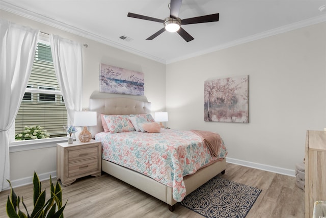 3382 Eversheen Dr, Little River, SC 29566 - bedroom with light wood-style flooring, ornamental molding, and a ceiling fan
