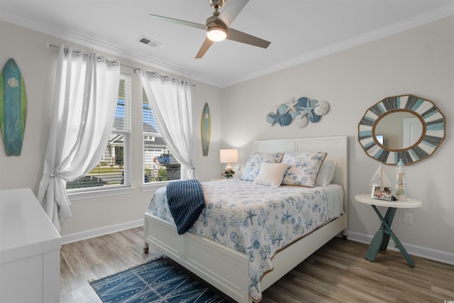 3382 Eversheen Dr, Little River, SC 29566 - bedroom featuring wood finished floors, crown molding, and a ceiling fan