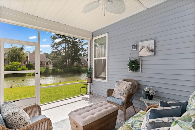 3382 Eversheen Dr, Little River, SC 29566 - sunroom / solarium featuring a water view and a ceiling fan