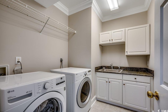 3535 Golf Ave, Little River, SC 29566 - laundry area with independent washer and dryer, crown molding, and cabinet space