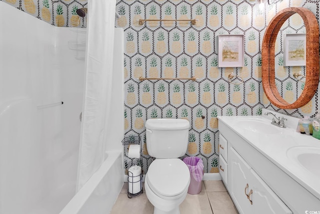 10200 Lake Shore Dr Unit 26, Myrtle Beach, SC 29572 - bathroom featuring double vanity, tile patterned flooring, and shower / bath combination with curtain