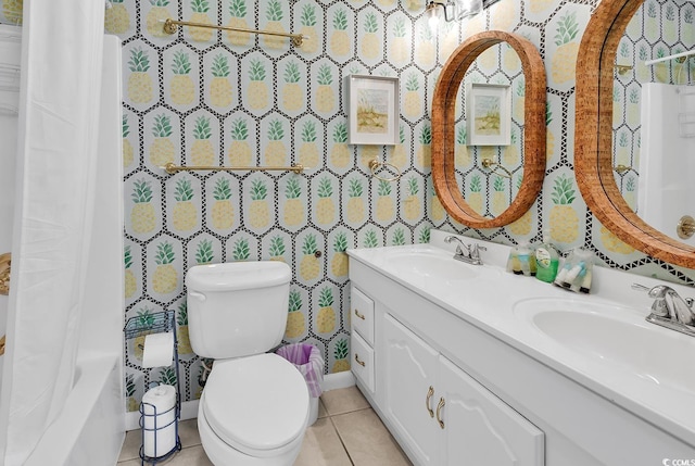 10200 Lake Shore Dr Unit 26, Myrtle Beach, SC 29572 - bathroom with double vanity, tile patterned flooring, and shower / bath combo with shower curtain