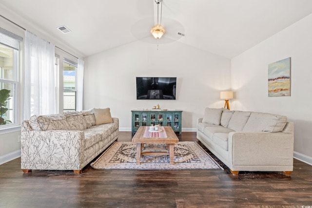 756 Culbertson Ave, Myrtle Beach, SC 29577 - living area featuring lofted ceiling, wood finished floors, and ceiling fan