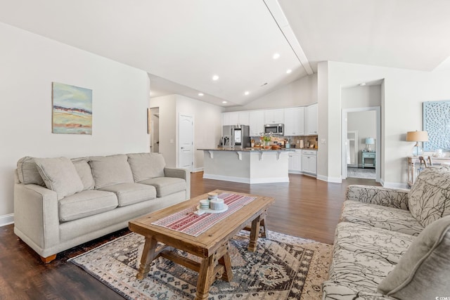 756 Culbertson Ave, Myrtle Beach, SC 29577 - living area featuring dark wood-style floors, high vaulted ceiling, and recessed lighting