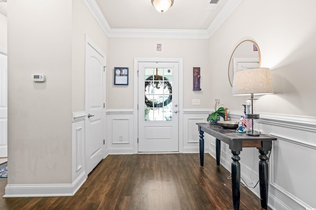 756 Culbertson Ave, Myrtle Beach, SC 29577 - entryway with dark wood-style floors, a decorative wall, wainscoting, and ornamental molding