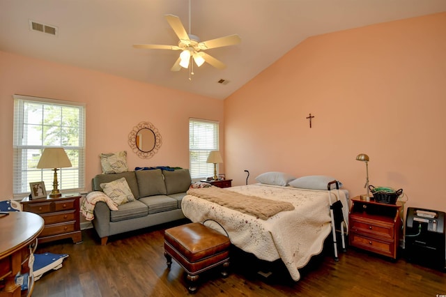 434 Deerfield Links Dr, Surfside Beach, SC 29575 - bedroom with vaulted ceiling, wood finished floors, and ceiling fan
