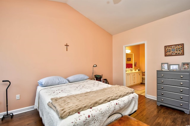 434 Deerfield Links Dr, Surfside Beach, SC 29575 - bedroom featuring vaulted ceiling, wood finished floors, and connected bathroom