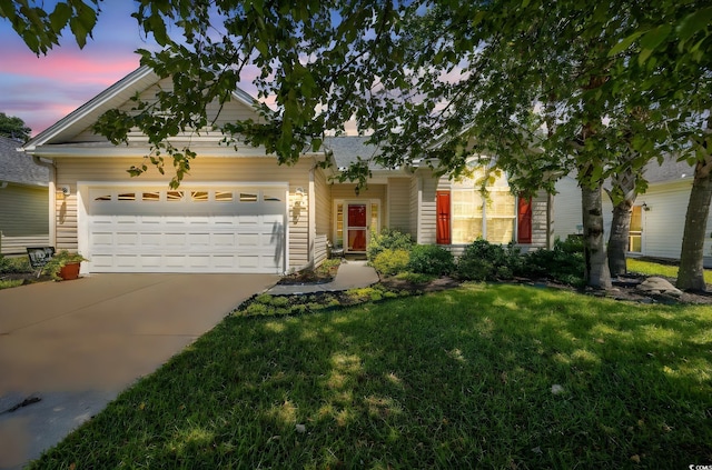 371 Sea Turtle Dr, Myrtle Beach, SC 29588 - view of front of house featuring driveway, a garage, and a yard